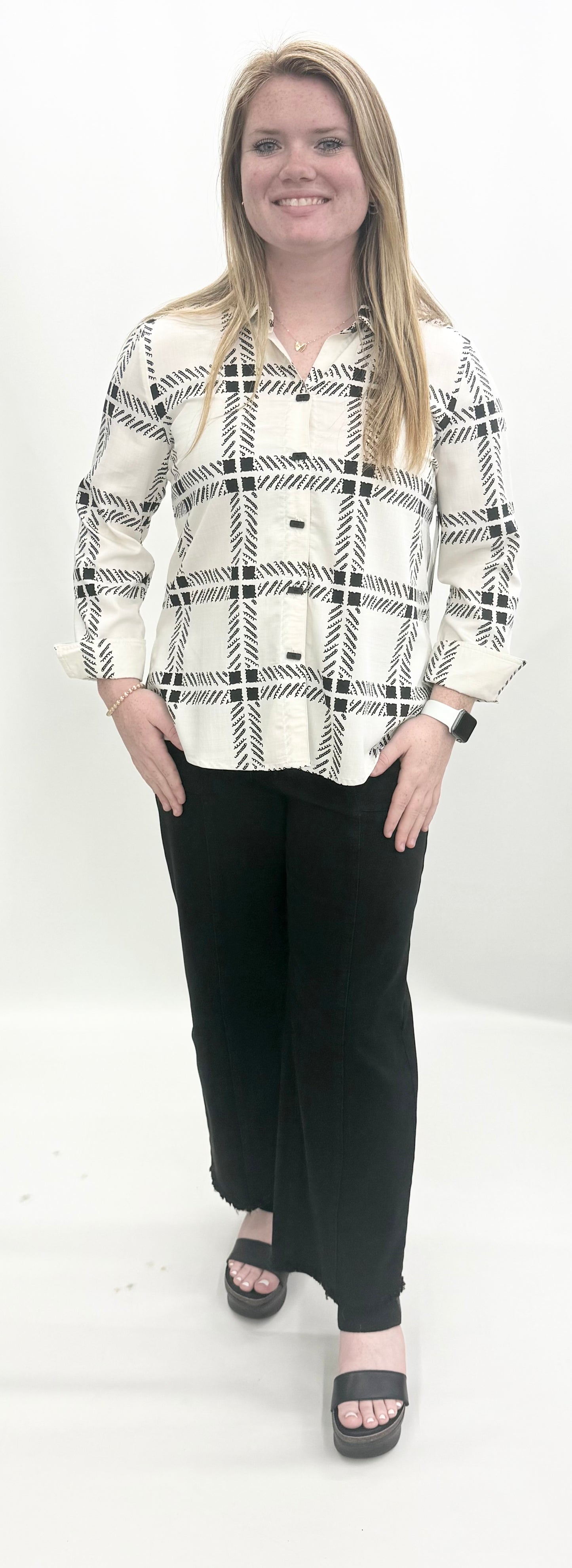 Multiples #M36610BM Marshmallow Crinkle Woven Shirt