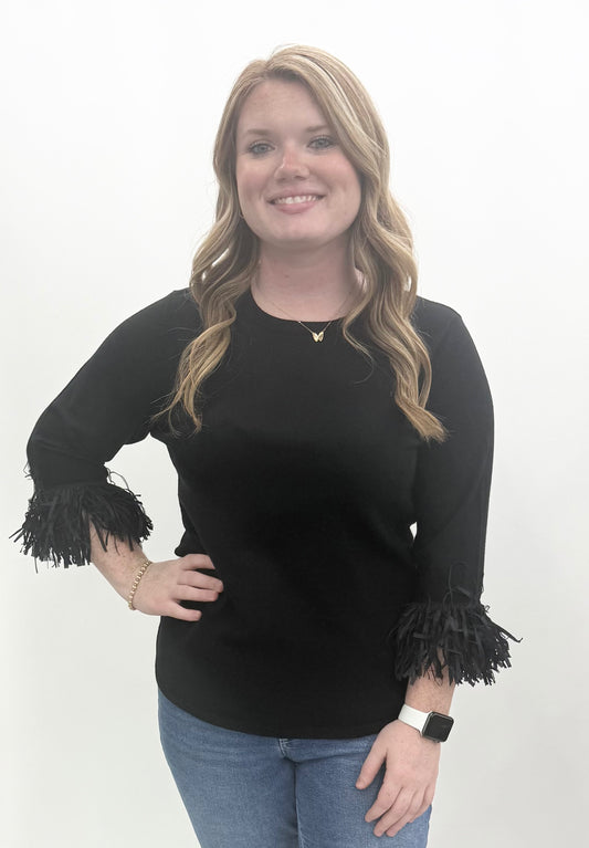 Lula B. #CSH5267 Black Fringe Sweater