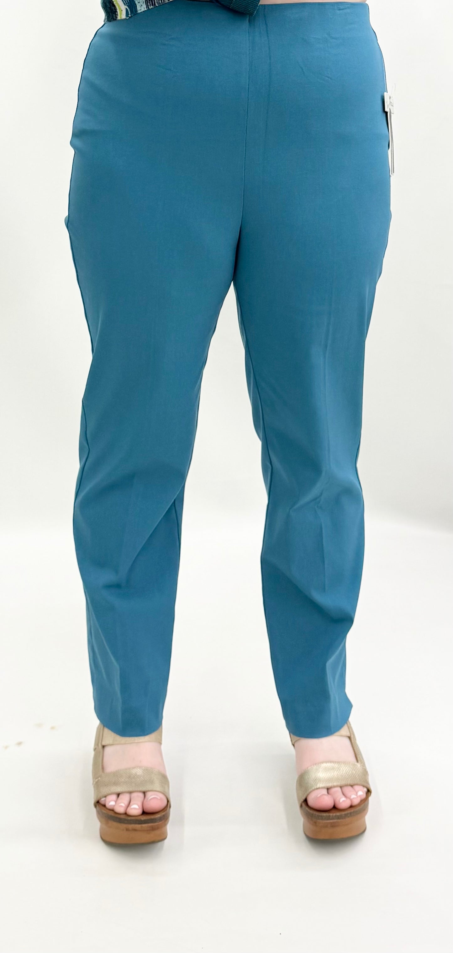 Thin Her by A'la Carte #N36108PM Teal & Black Pull On Ankle Pant/ Back Pocket