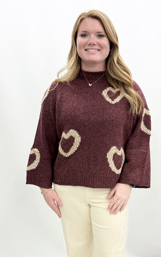 Charlie B. #C2071-356C Merlot Heart Sweater
