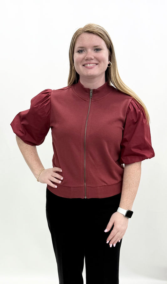 Tru-Luxe #T36218TM Brick Crop Jacket w/ Puff Sleeve
