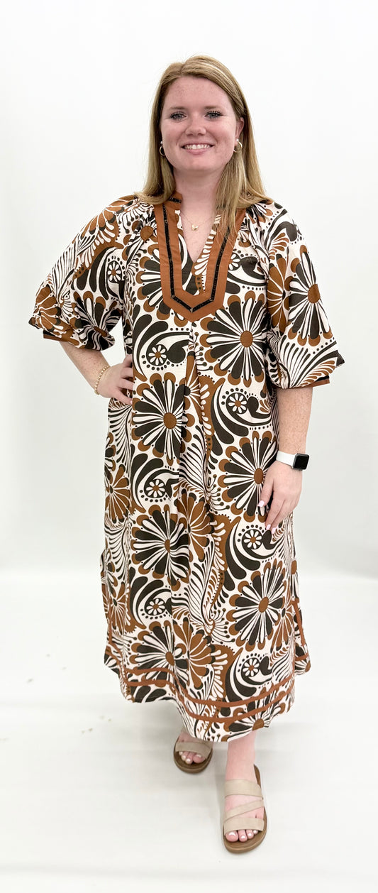 Umgee #D1137 Brown Mix Midi Dress