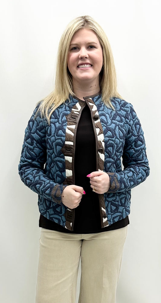 Nic & Zoe #F251113 Quilted Faux Leather Trim Jacket