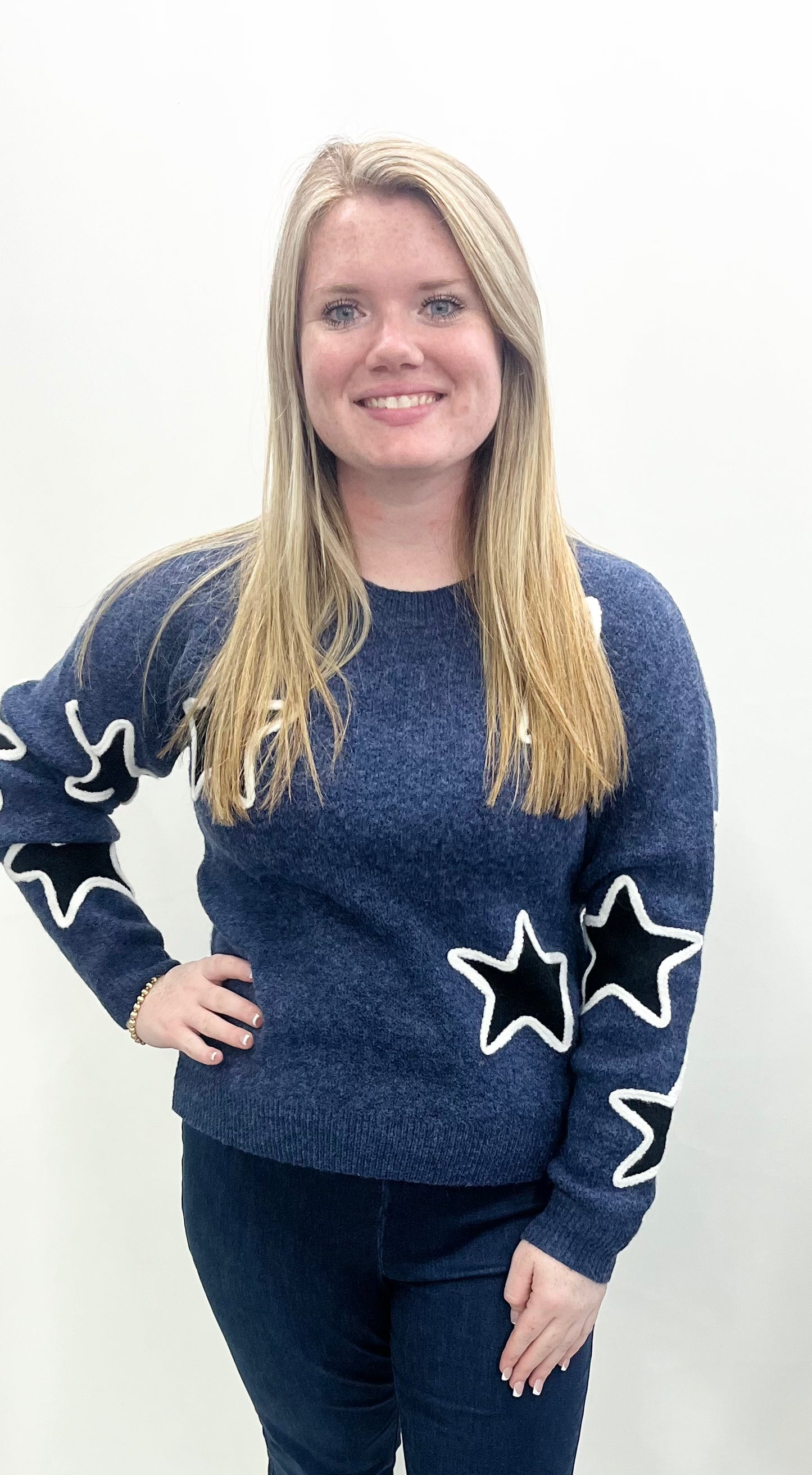 Ethyl #TM1122 Blue Star Pullover Sweater
