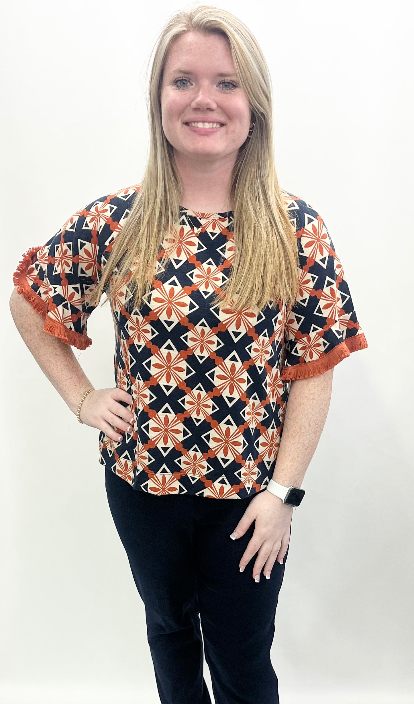 Multiples #M336207TM Knit Top w/ Fringe Short Sleeves
