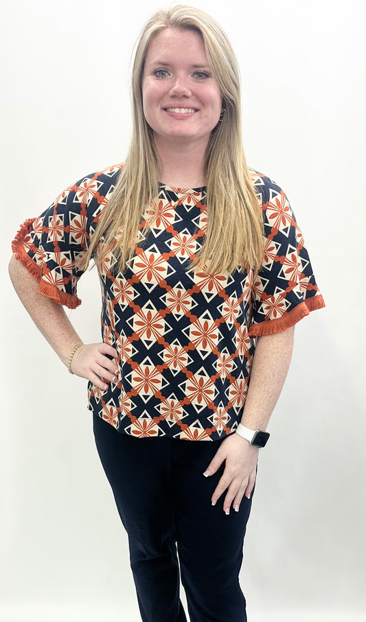 Multiples #M336207TM Knit Top w/ Fringe Short Sleeves