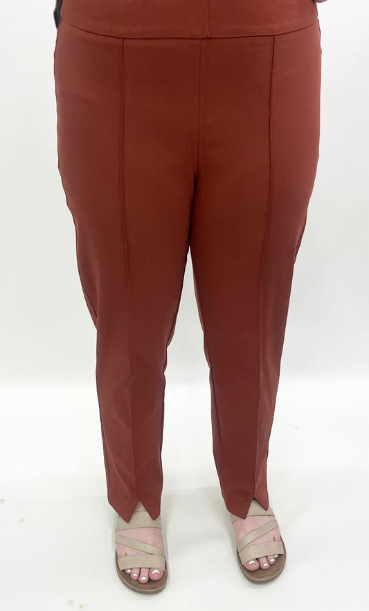 Thin Her by A'la Carte #9827P Dark Rust Pull On Ankle Pant