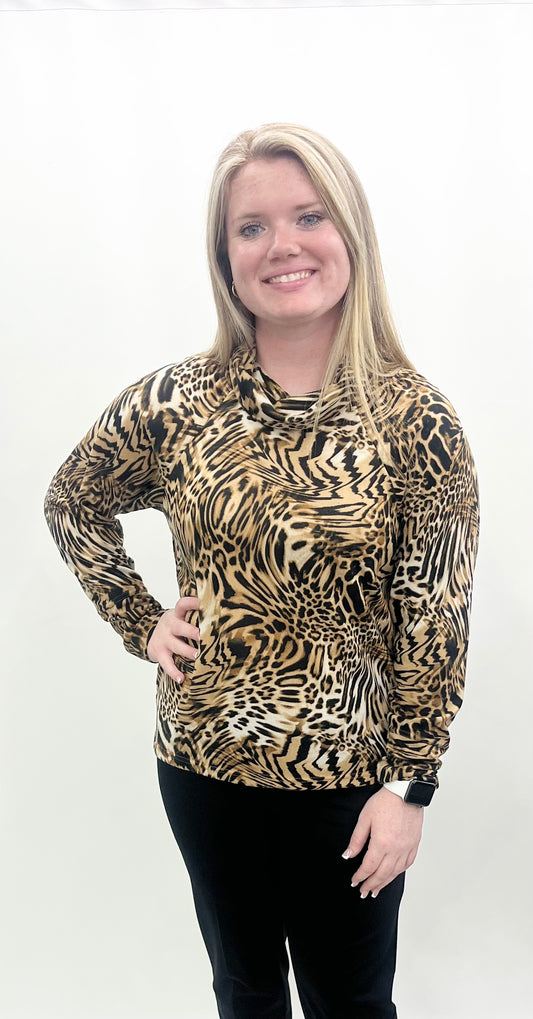 A'la Carte #L362329TM Neutral Animal Sweater with Cow Neck