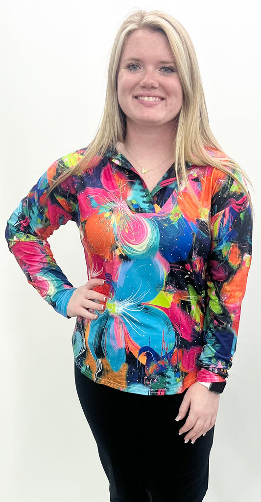 Ethyl #25111AU1 Multi Color Top w/ Collar