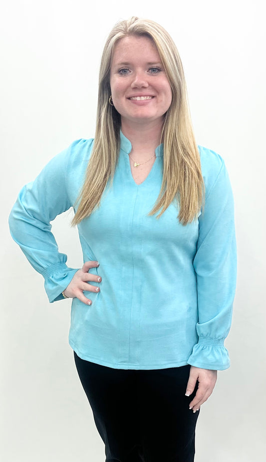 Ethyl #26125AQ Aqua Suede Top
