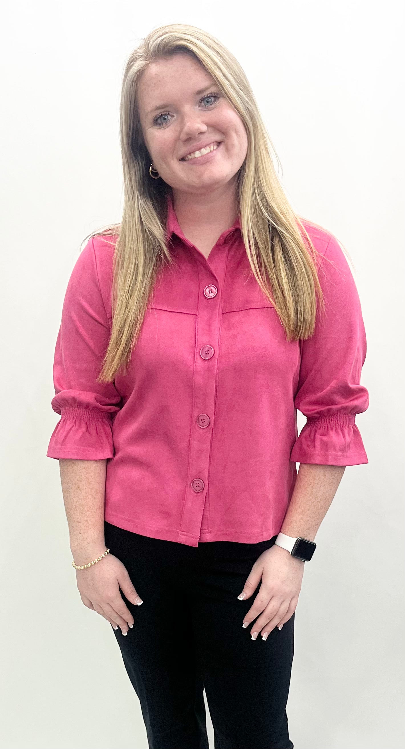 Ethyl #2406HPN Pink Suede Button Up Jacket