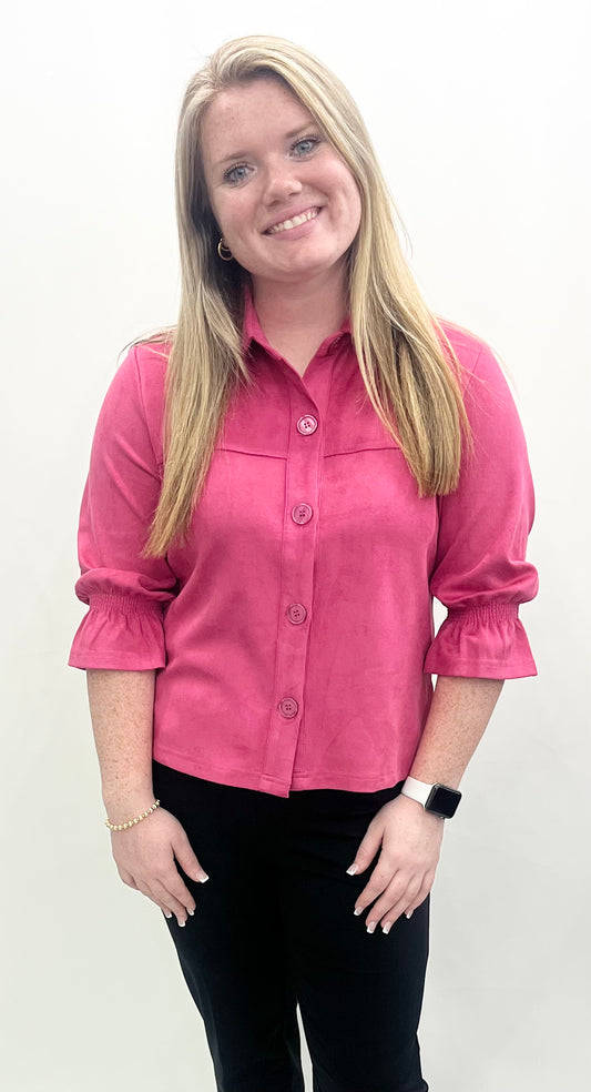 Ethyl #2406HPN Pink Suede Button Up Jacket