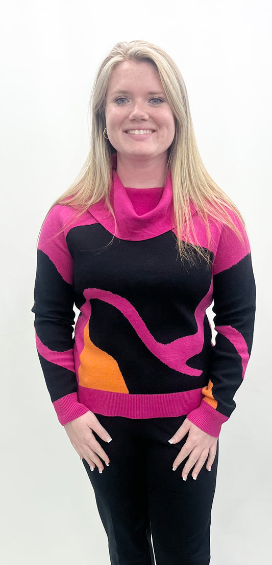 Alison Sheri #A48239 Pink/Black Cow Neck Sweater