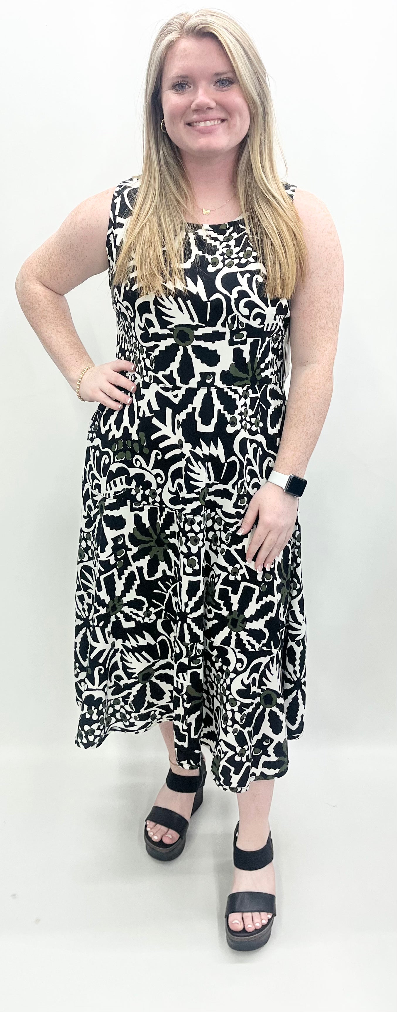 Multiples #M36103DM Black Print Sleeveless Dress