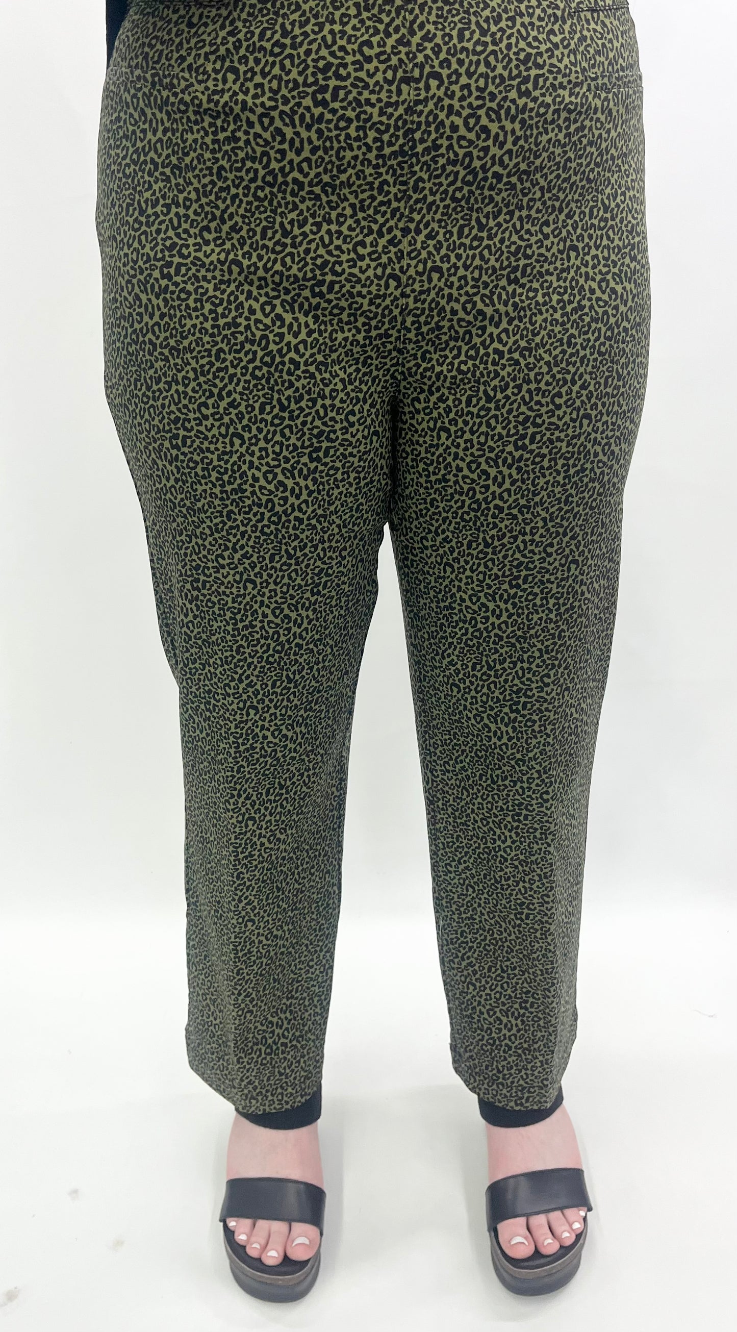 Multiples #M36716PM Black/Olive Green Animal Print Pant