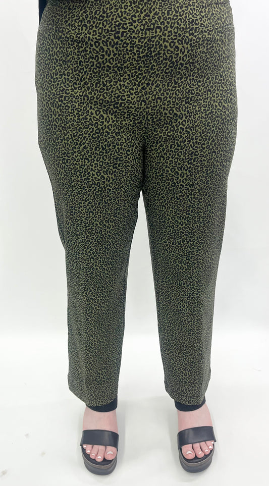 Multiples #M36716PM Black/Olive Green Animal Print Pant