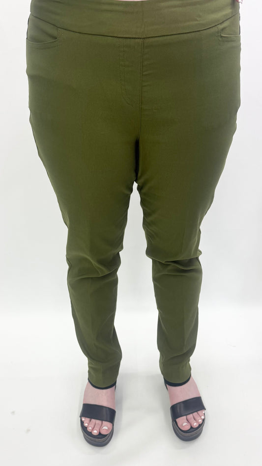 Slim Sation by Multiples #M30719PM Olive Green Pull On Ankle Pant