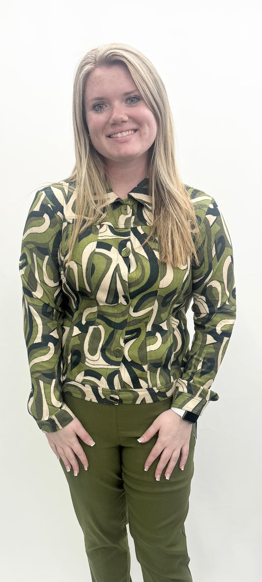Ethyl #24101R8 Green Printed Button Up Jacket
