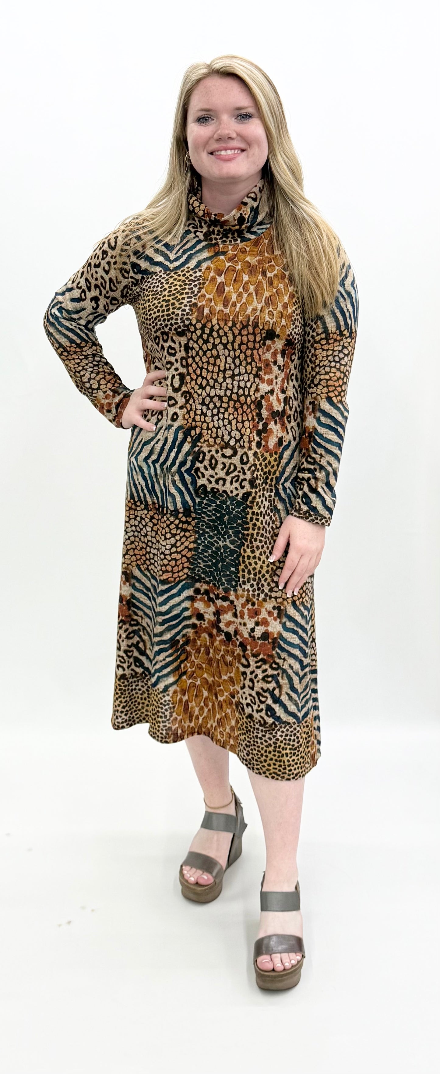 Pure Essence #694-5104 Animal Patch Midi Dress