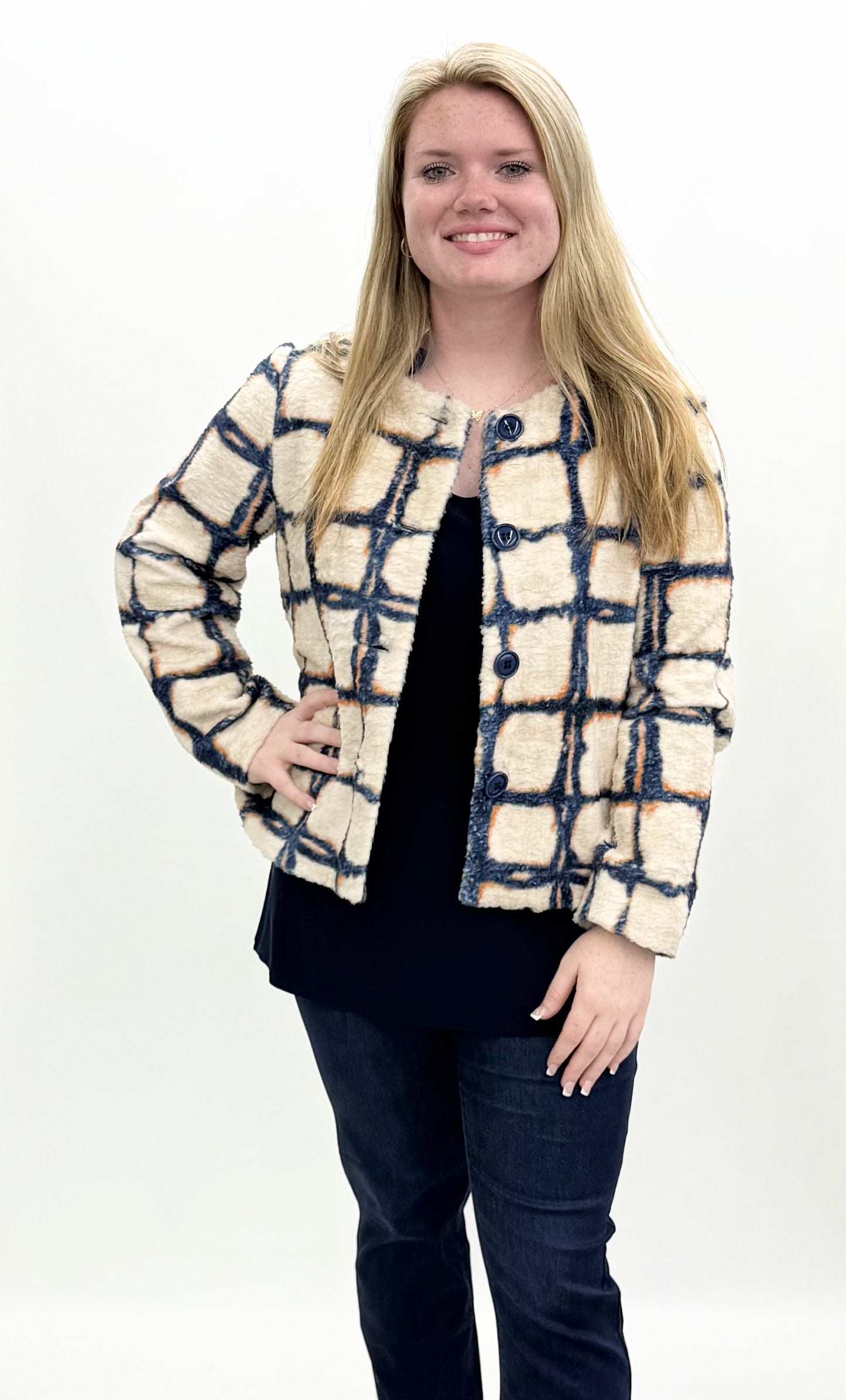 Pure Essence #705-7116 Blue/Cognac Fuzzy Jacket