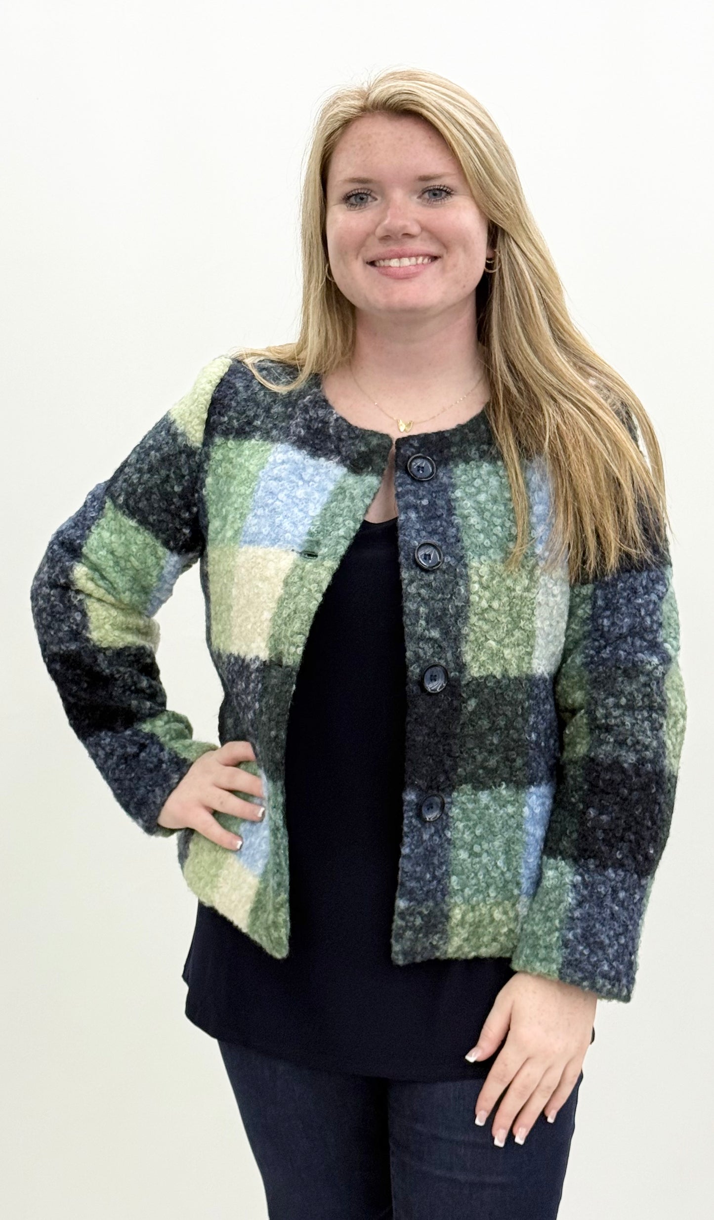 Pure Essence #677-7116 Blueblend Plaid Jacket