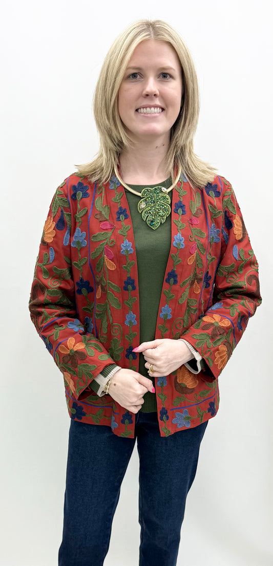 John Mark #J36428JM Dark Coral Embroidered Jacket