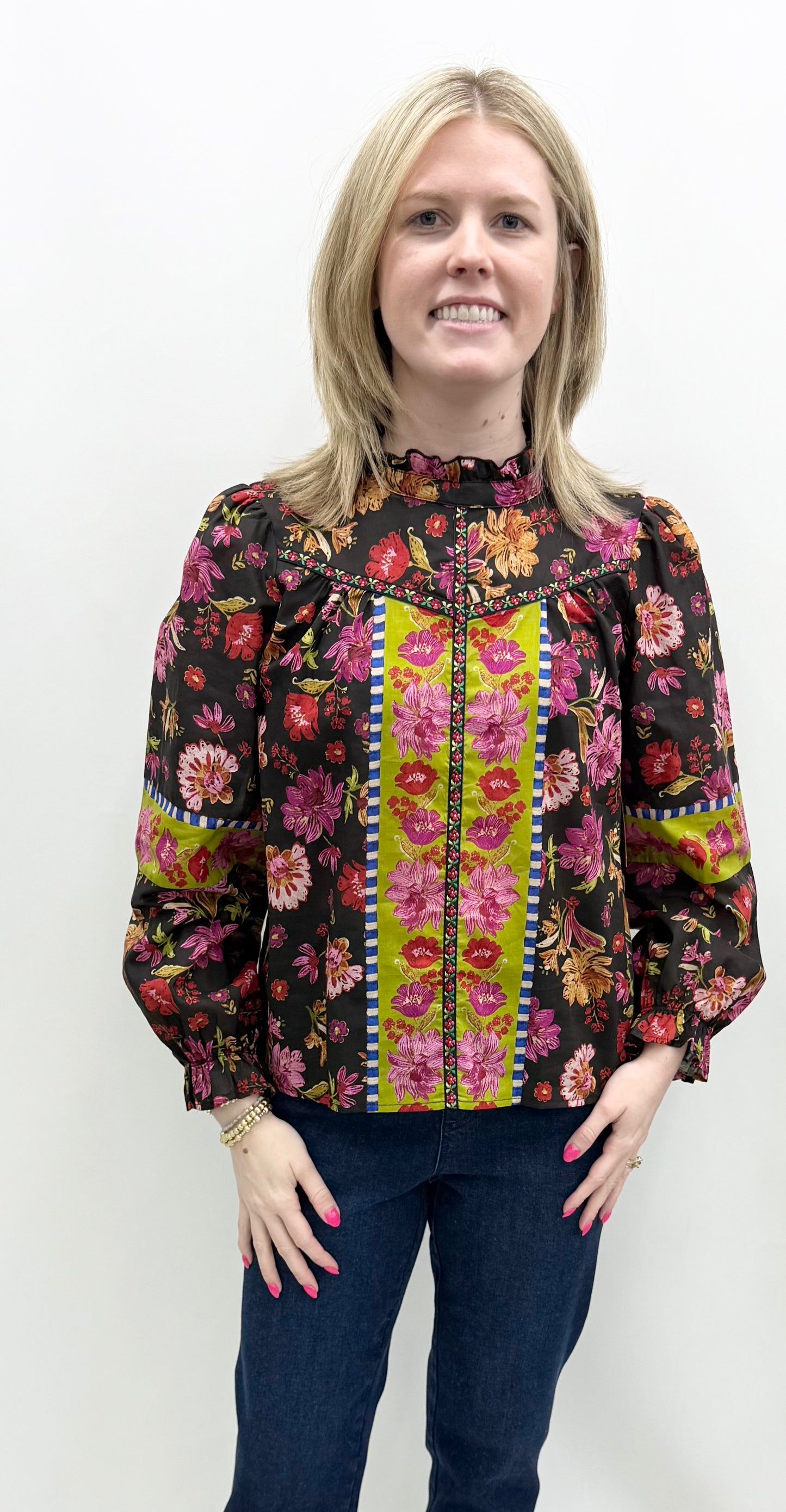 Tru-Luxe #T36369BM Floral Button Up Blouse