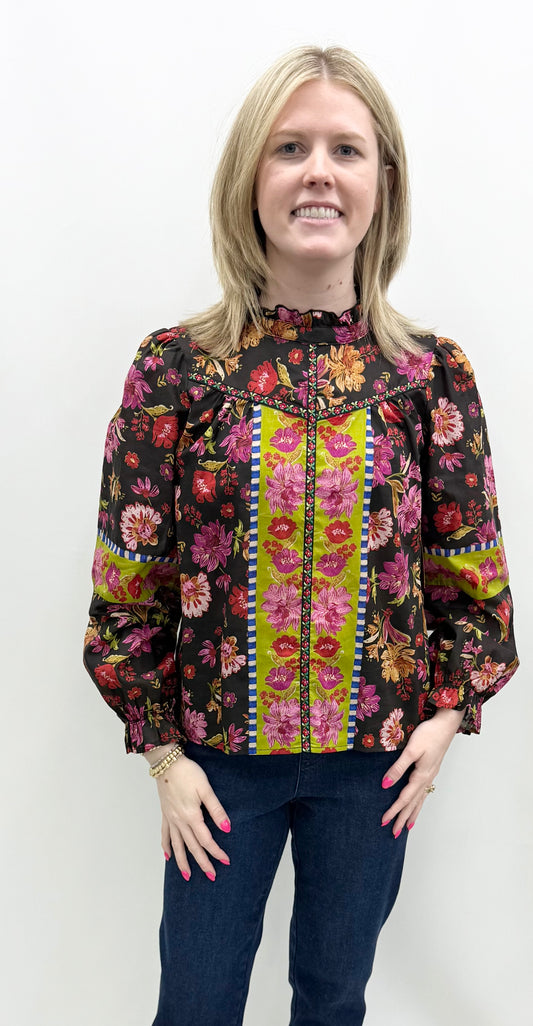 Tru-Luxe #T36369BM Floral Button Up Blouse