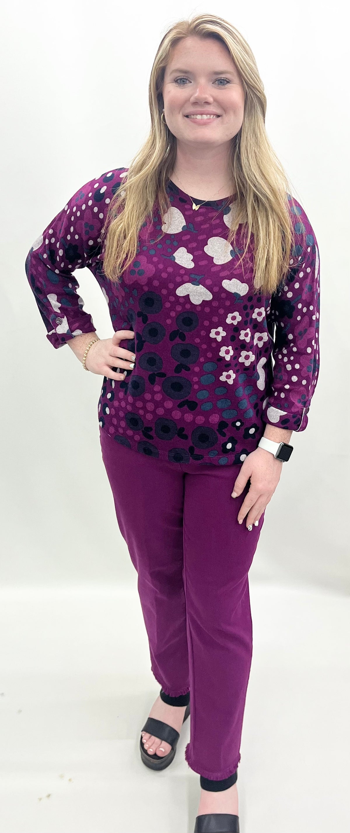 Multiples "Plum Perfect" #M46115TM Floral Multi Top