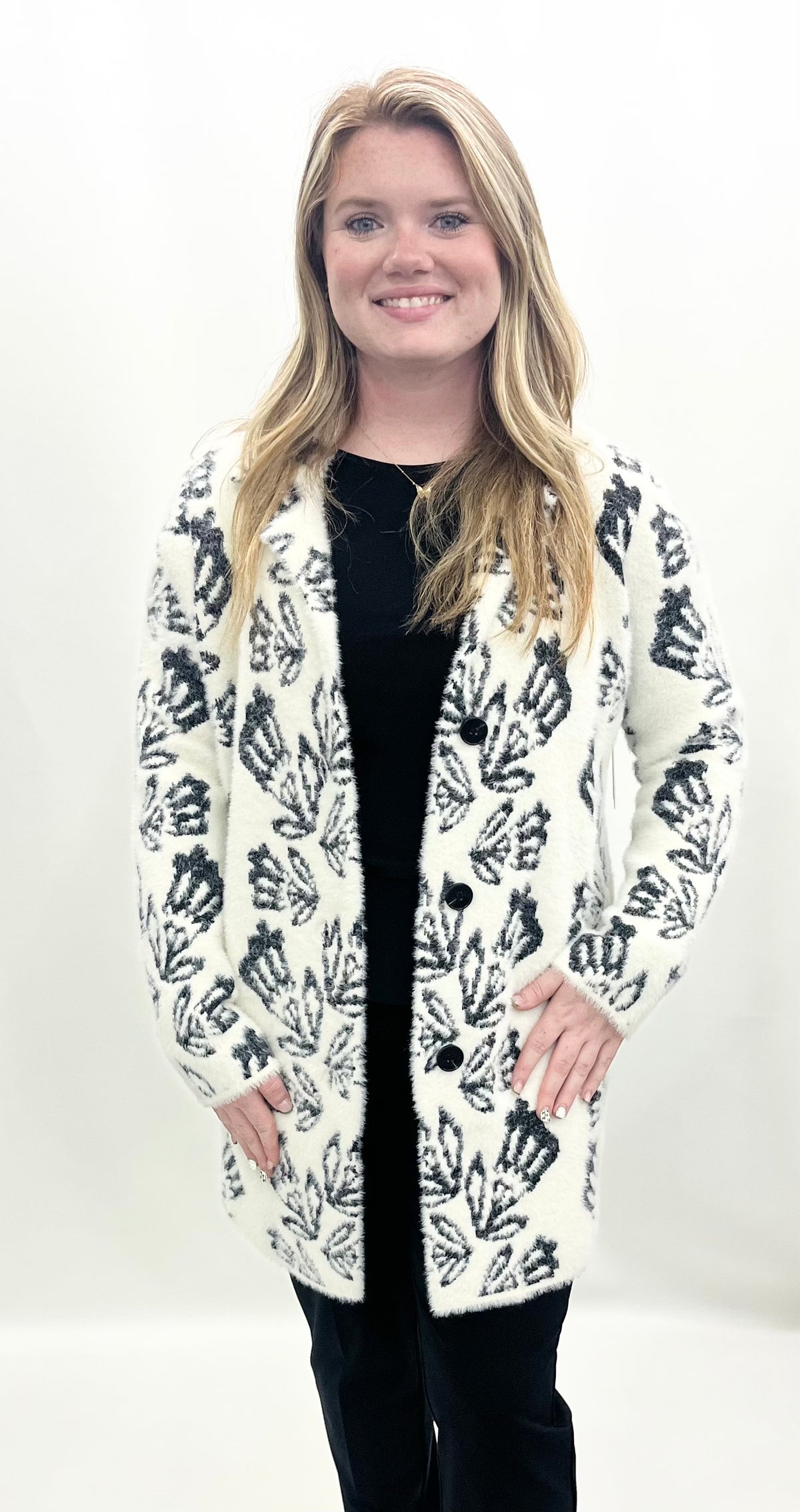A'la Carte #L36414KM Jacquard Sweater Coat