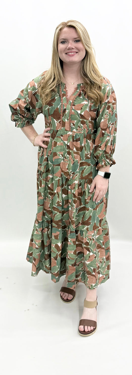 Umgee #D1318 Brown Mix Maxi Dress