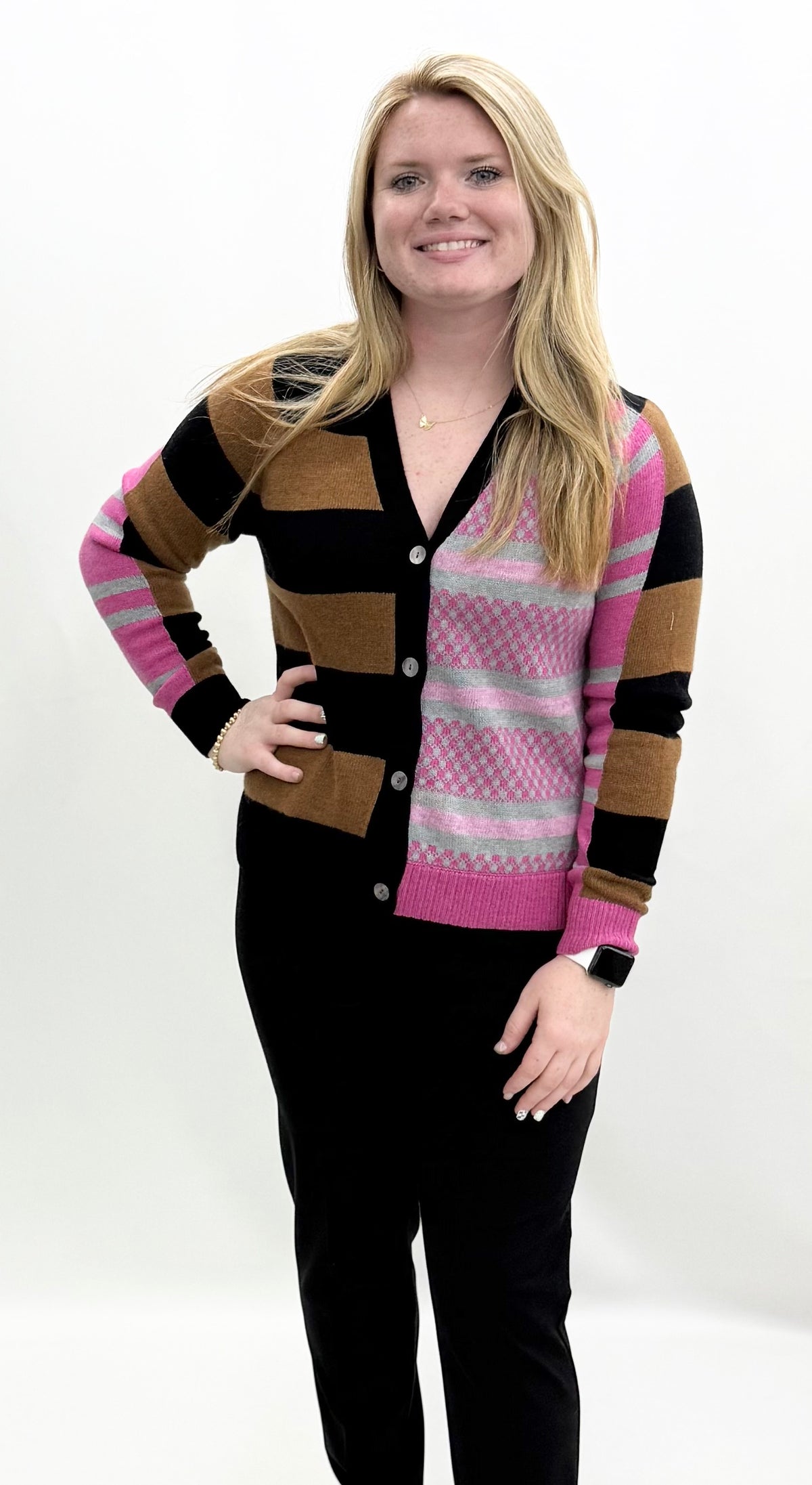 Zacket & Plover #ZP8540U Stripe Meets Check Cardi