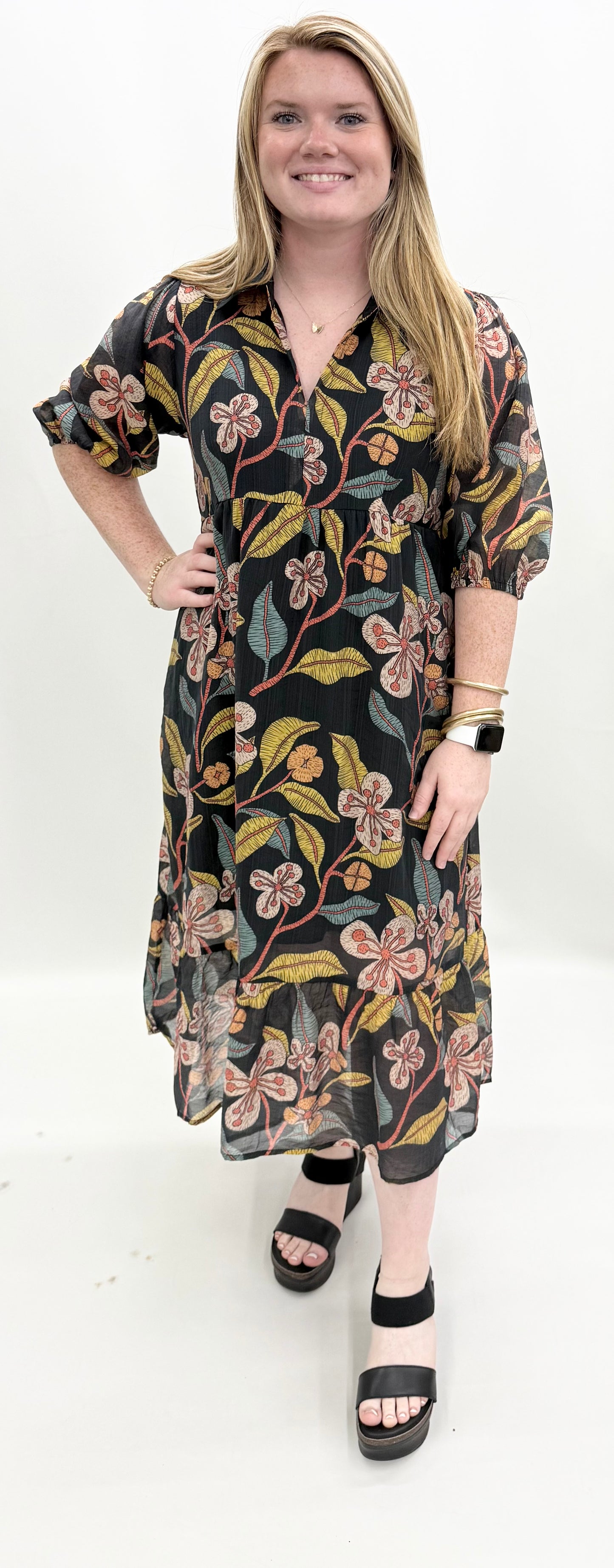 Umgee #K0651 Black Mix Midi Dress