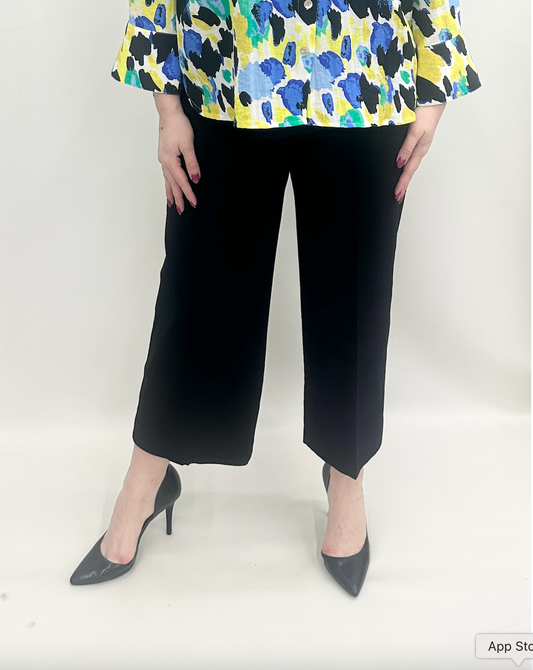 N15103PM Black Pull On Wide Leg Crop Pant