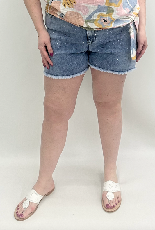 C8066/431C Lt.Blue Embellished Denim Shorts