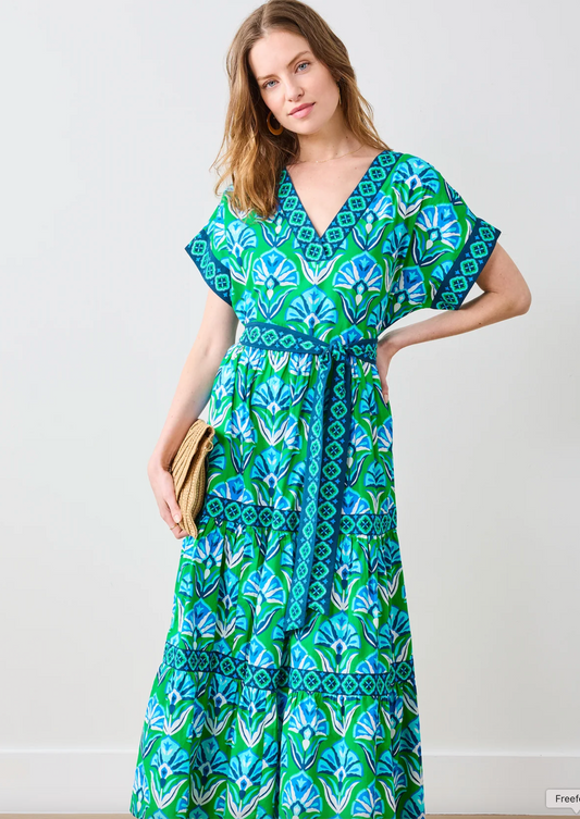 Geo Floral Harbour Dress - Green Juice