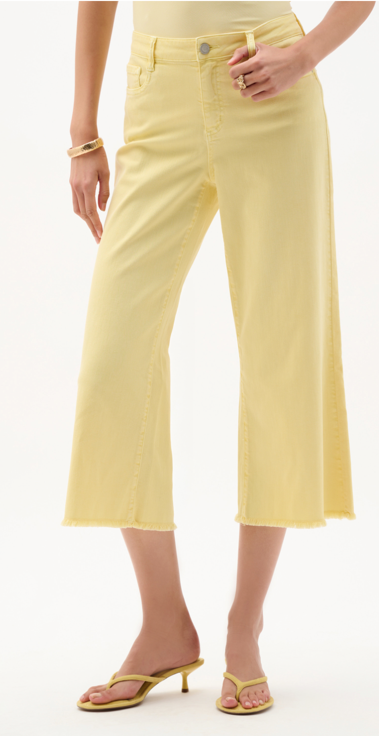 Joseph Ribkoff #262918-4522 Goldie | Featherweave Denim Wide Leg Cropped Mellow Yellow Jeans