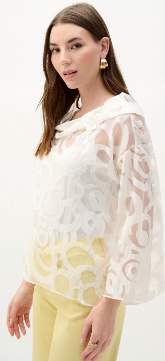 Joseph Ribkoff #262020-34 Burnout Woven Boxy Top With Cowl Neck