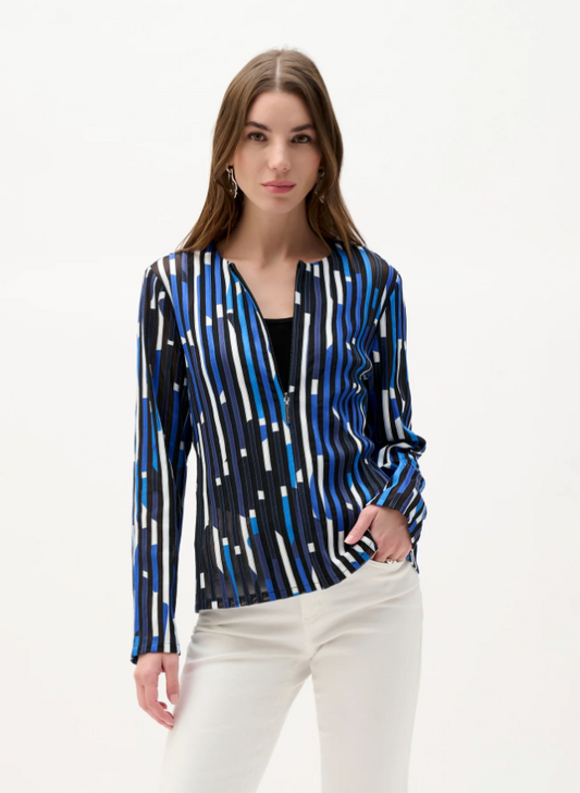 Joseph Ribkoff #262953-178 Mesh And Satin Geometric Print Fitted Jacket