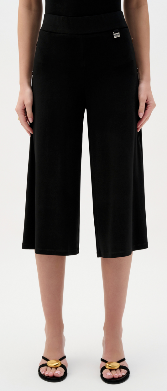 Joseph Ribkoff #262008-11 Black Silky Knit Wide Leg Culotte Pants
