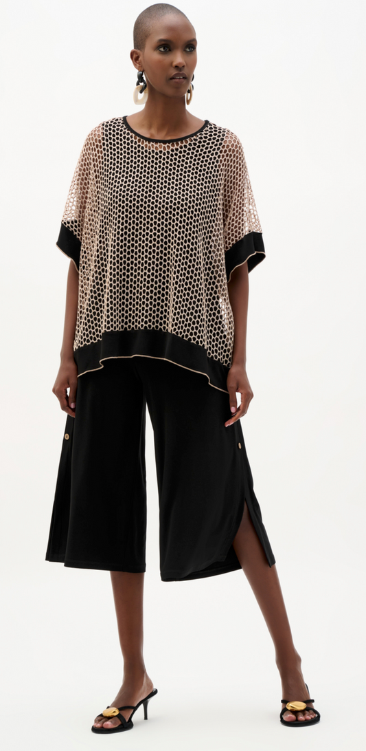 Joseph Ribkoff #262160-113 Silky Knit And Mesh Trapeze Top With Contrast Cuffs