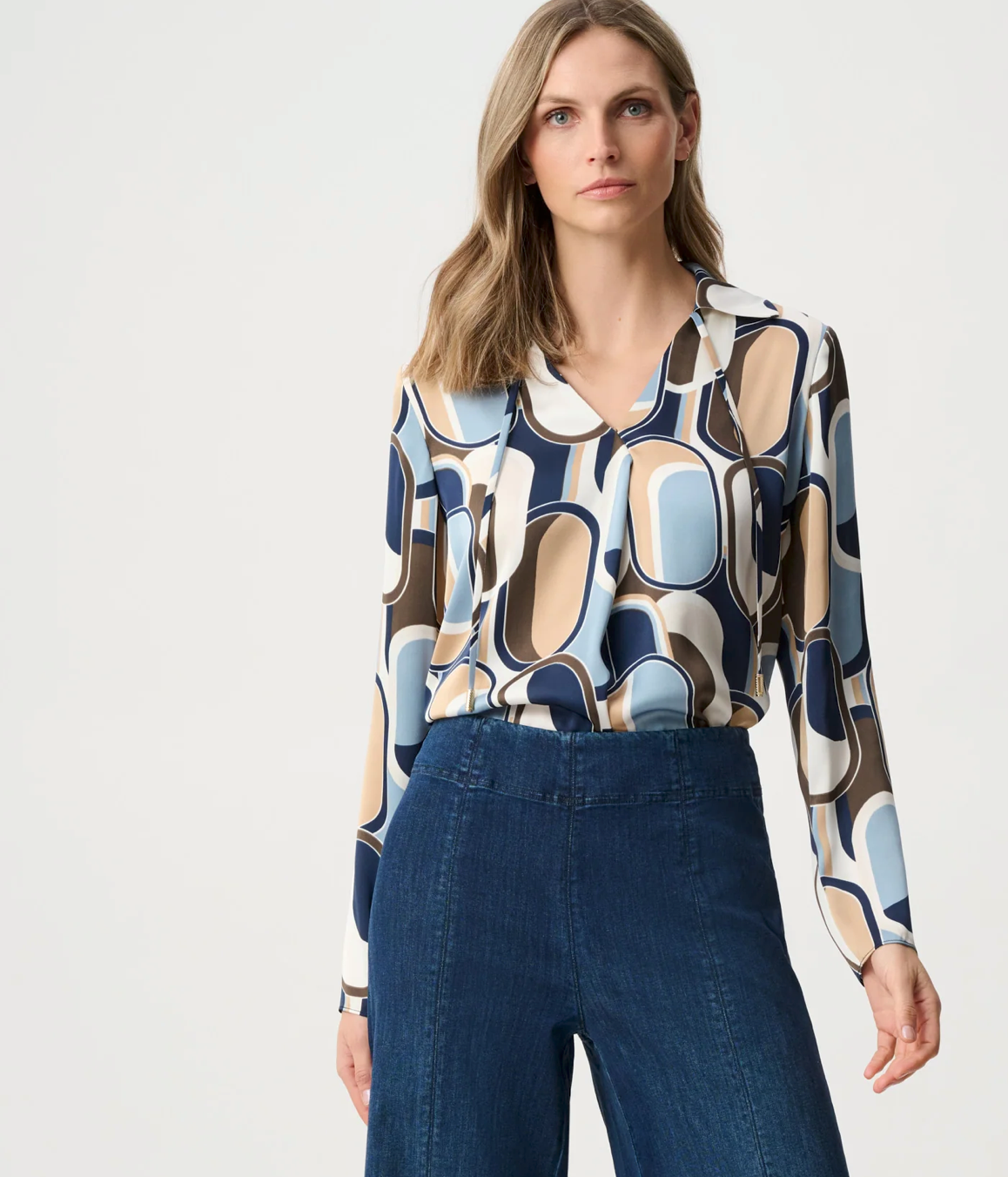 Joseph Ribkoff #263071 Geometric V-Neck Collar Blouse